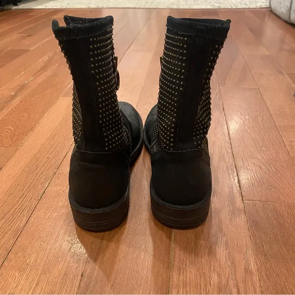 Florentini   Baker Eli Suede Bronze Studded Moto Boot Size 35 Black Distressed