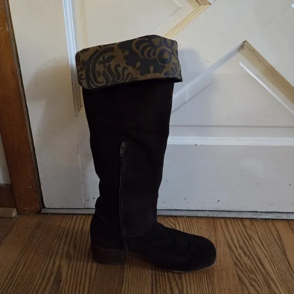 Fly London Tall Suede Brown Block Heel Boots Size 40 9 9.5 Over The Knee OTK