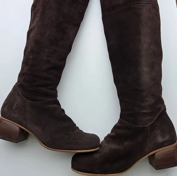 Fly London Tall Suede Brown Block Heel Boots Size 40 9 9.5 Over The Knee OTK