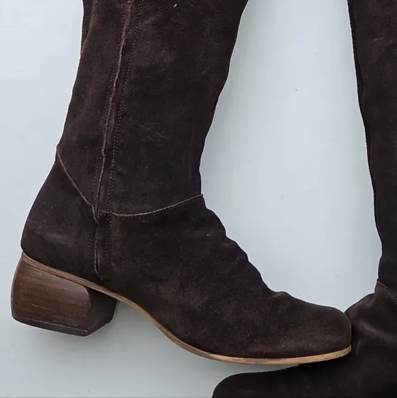 Fly London Tall Suede Brown Block Heel Boots Size 40 9 9.5 Over The Knee OTK