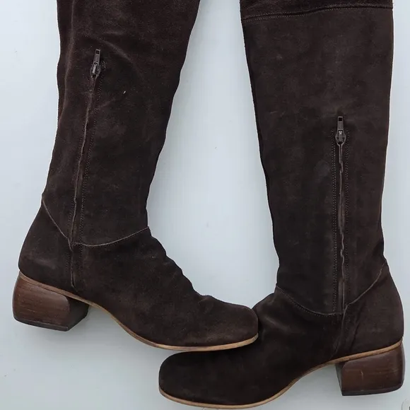 Fly London Tall Suede Brown Block Heel Boots Size 40 9 9.5 Over The Knee OTK
