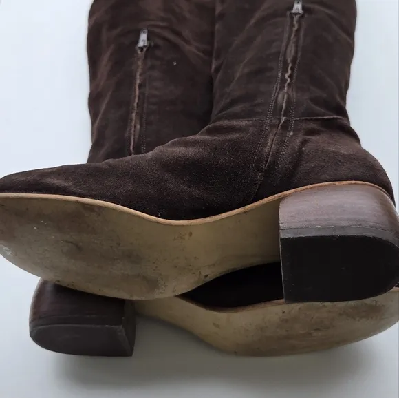 Fly London Tall Suede Brown Block Heel Boots Size 40 9 9.5 Over The Knee OTK