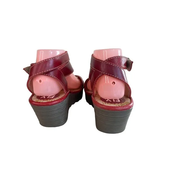 Fly London Yesk Red Strappy Sandals Wedge Heel Women's 9.5/10 EU 40