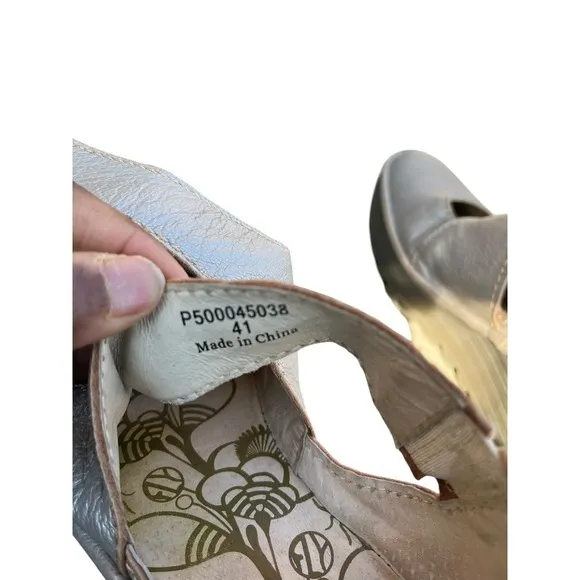 Fly London Yogo Crossover Leather  Shoes Wedge Lagenlook Boho Silver, Size 41