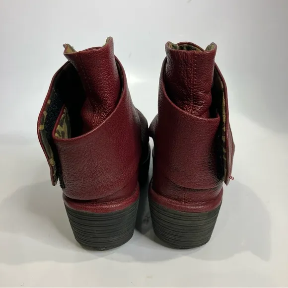 Fly London Yomi wedge ankle boots red leather size 39 8.5 punk casual modern