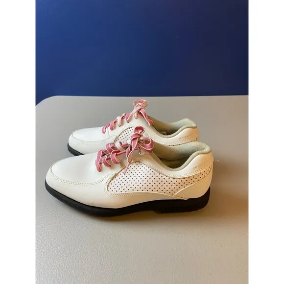 FootJoy Junior Youth Size 4M White Pink Girls Athletic Golf Cleats Shoes 45095