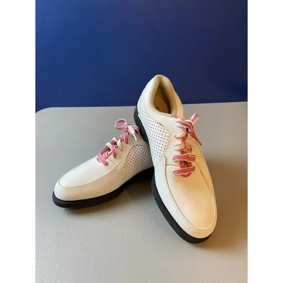 FootJoy Junior Youth Size 4M White Pink Girls Athletic Golf Cleats Shoes 45095