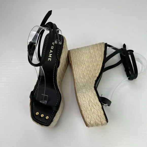 Frame Sandal Women 8 Leather Platform Wedge Espadrille Ankle Strap Resort Core