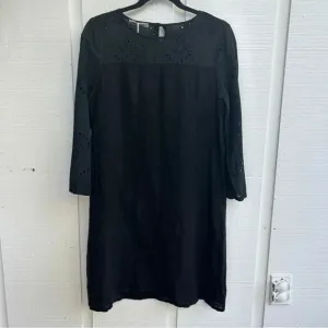 Francesca Bettini Made in Italy Black Linen Eyelet Detail Midi Shift Dress NWT