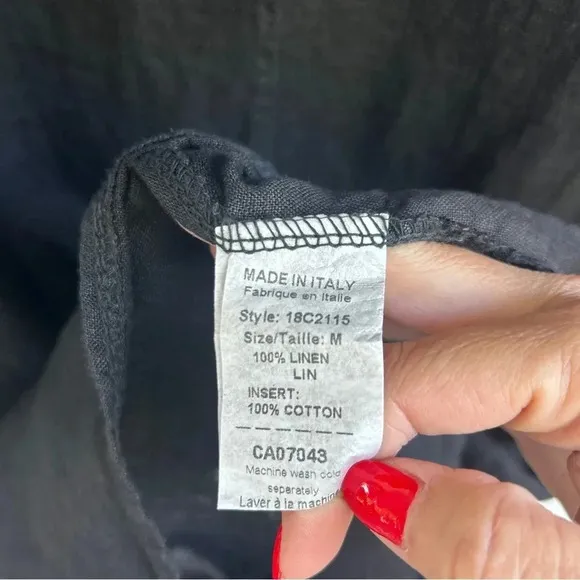 Francesca Bettini Made in Italy Black Linen Eyelet Detail Midi Shift Dress NWT