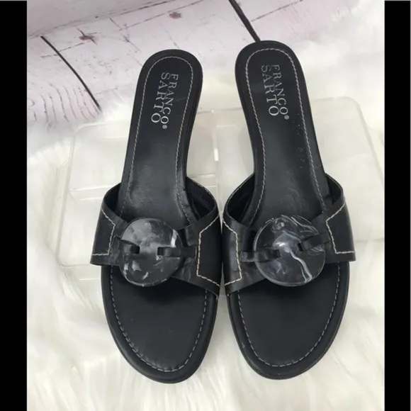 FRANCO SARTO black kitten heal leather sandals