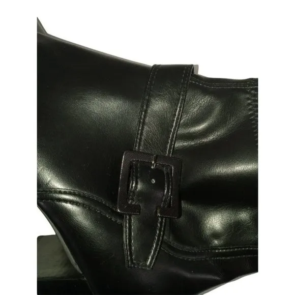 Franco Sarto Boots, Black Vegan Leather, Stretch Fabric, Ankle Booties Womens 10