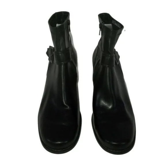 Franco Sarto Boots, Black Vegan Leather, Stretch Fabric, Ankle Booties Womens 10
