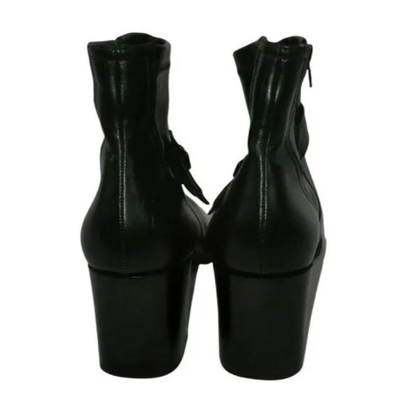 Franco Sarto Boots, Black Vegan Leather, Stretch Fabric, Ankle Booties Womens 10