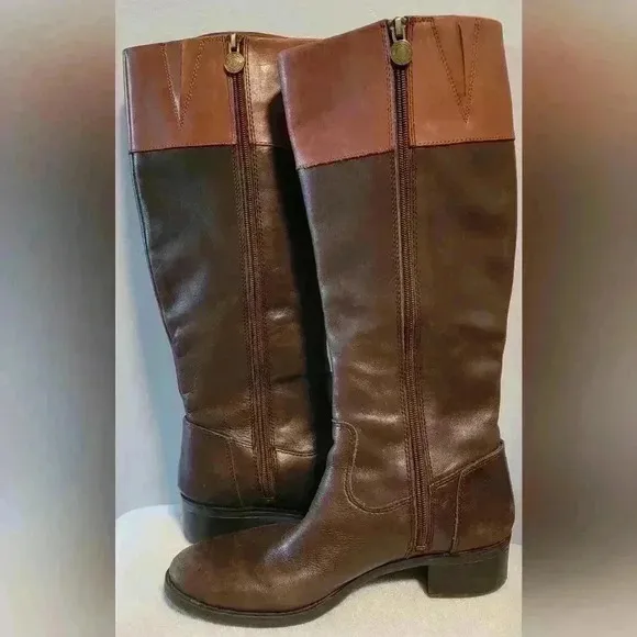 Franco Sarto Genuine Leather Tall Riding Style Calf Brown Knee Boots CYMA2 7.5