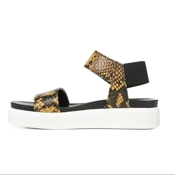 Franco Sarto Kana Wedge Platform Sandal Yellow Snake NIB