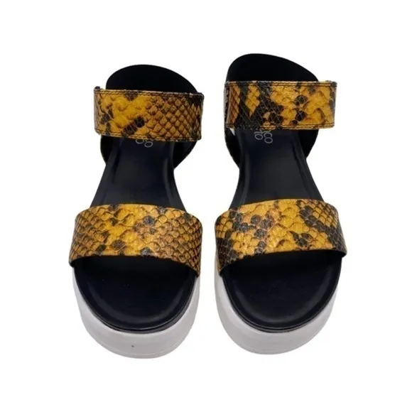 Franco Sarto Kana Wedge Platform Sandal Yellow Snake NIB