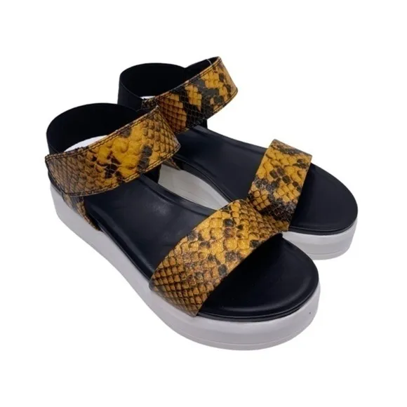 Franco Sarto Kana Wedge Platform Sandal Yellow Snake NIB