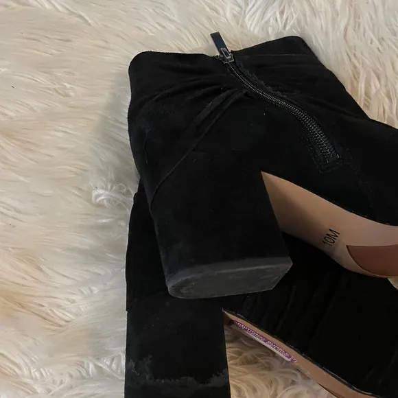 Franco Sarto Odelia Black Draped Suede Ankle Boots Booties Women's Size 10