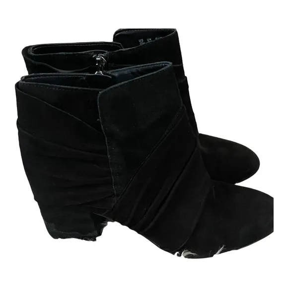 Franco Sarto Odelia Black Draped Suede Ankle Boots Booties Women's Size 10