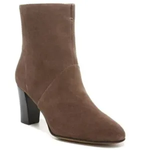 Franco Sarto Pia Nougat Suede Heeled Ankle Boots SZ 8.5 Almond Toe Taupe Tan