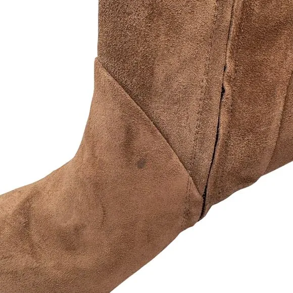 Franco Sarto Pia Nougat Suede Heeled Ankle Boots SZ 8.5 Almond Toe Taupe Tan