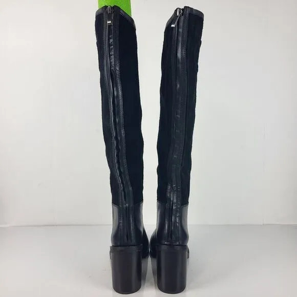 FRANCO SARTO rivettall women's leather casual knee high boots Stacked Heel 8 M