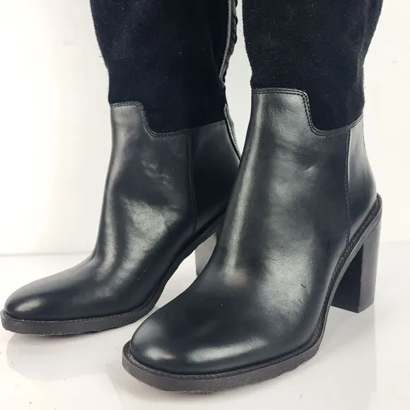 FRANCO SARTO rivettall women's leather casual knee high boots Stacked Heel 8 M