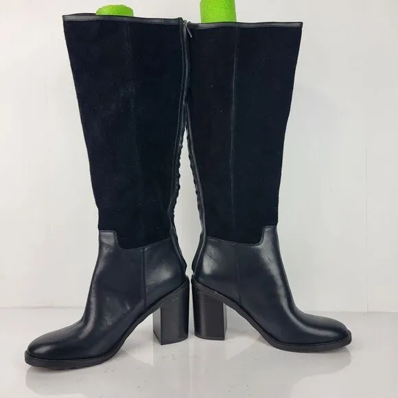 FRANCO SARTO rivettall women's leather casual knee high boots Stacked Heel 8 M
