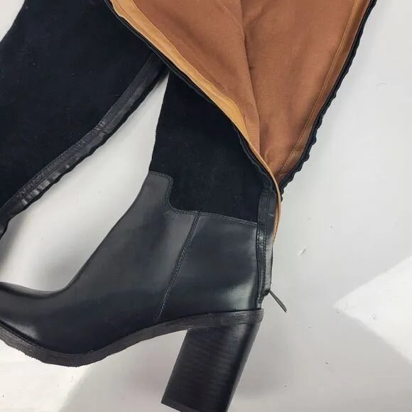 FRANCO SARTO rivettall women's leather casual knee high boots Stacked Heel 8 M