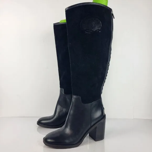 FRANCO SARTO rivettall women's leather casual knee high boots Stacked Heel 8 M