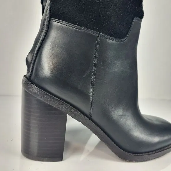FRANCO SARTO rivettall women's leather casual knee high boots Stacked Heel 8 M