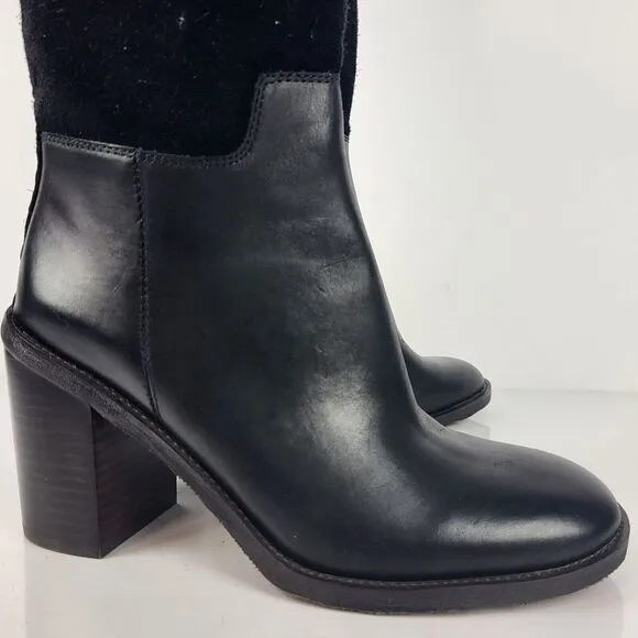 FRANCO SARTO rivettall women's leather casual knee high boots Stacked Heel 8 M