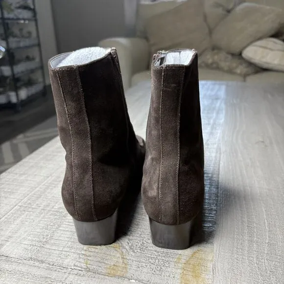 Franco Sarto Size 11 Suede Ankle Boots Block Heel Brown