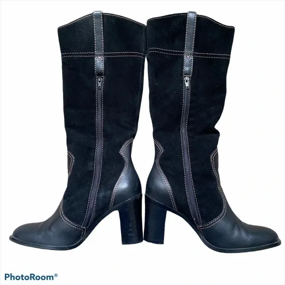 Franco Sarto Suede &amp; Leather Boots Zip Tall Riding