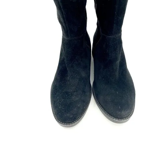 Franco Sarto Tall Riding Boots Black Suede Leather SZ 6 Wide Calf New