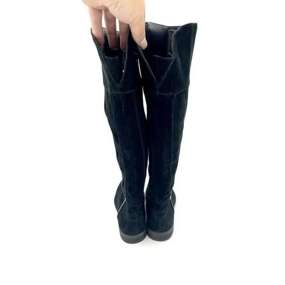 Franco Sarto Tall Riding Boots Black Suede Leather SZ 6 Wide Calf New