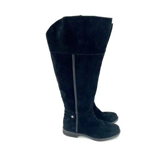 Franco Sarto Tall Riding Boots Black Suede Leather SZ 6 Wide Calf New