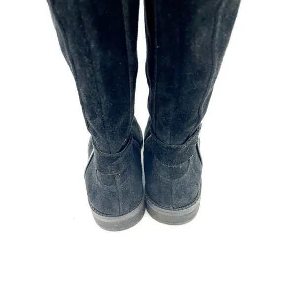 Franco Sarto Tall Riding Boots Black Suede Leather SZ 6 Wide Calf New