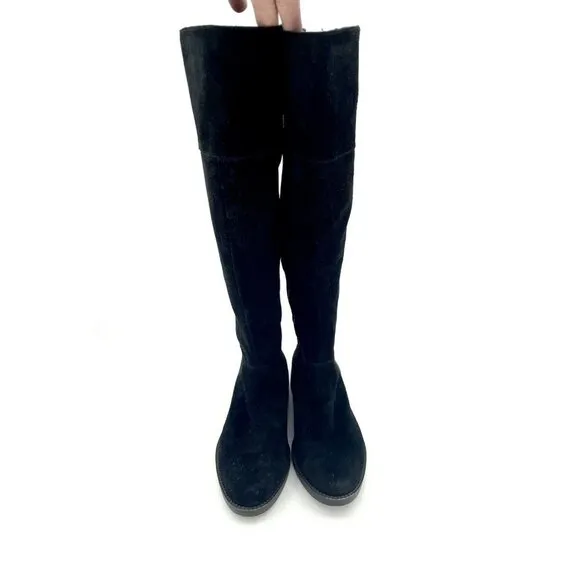 Franco Sarto Tall Riding Boots Black Suede Leather SZ 6 Wide Calf New