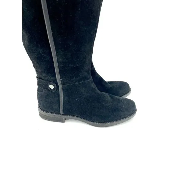 Franco Sarto Tall Riding Boots Black Suede Leather SZ 6 Wide Calf New