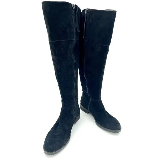 Franco Sarto Tall Riding Boots Black Suede Leather SZ 6 Wide Calf New