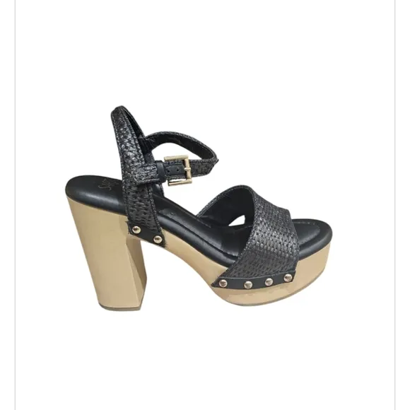 Franco Sarto Wally Woven Platform AnkleStrap Heels Size 9 Black NWOT