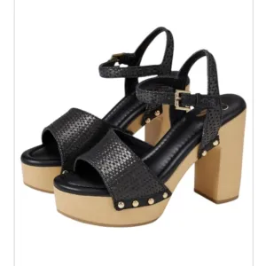 Franco Sarto Wally Woven Platform AnkleStrap Heels Size 9 Black NWOT