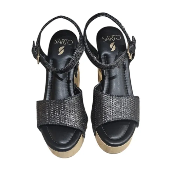 Franco Sarto Wally Woven Platform AnkleStrap Heels Size 9 Black NWOT