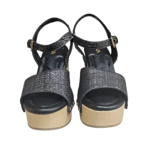 Franco Sarto Wally Woven Platform AnkleStrap Heels Size 9 Black NWOT