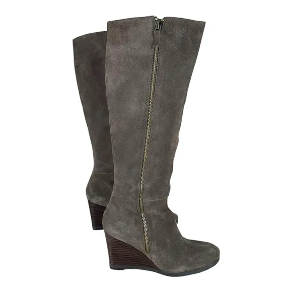 Franco Sarto Women’s 6.5 Watch Suede Knee Wedge Boots Riding Winter Casual Zip