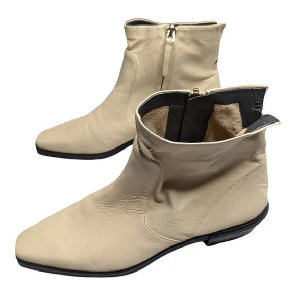 Franco Sarto Yeni Ivory Soft Italian Leather Square Toe Mod Ankle Boots 9.5