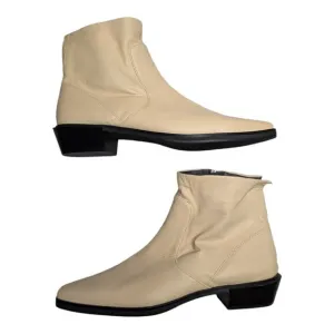 Franco Sarto Yeni Ivory Soft Italian Leather Square Toe Mod Ankle Boots 9.5