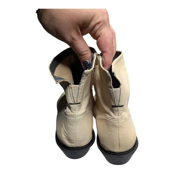 Franco Sarto Yeni Ivory Soft Italian Leather Square Toe Mod Ankle Boots 9.5